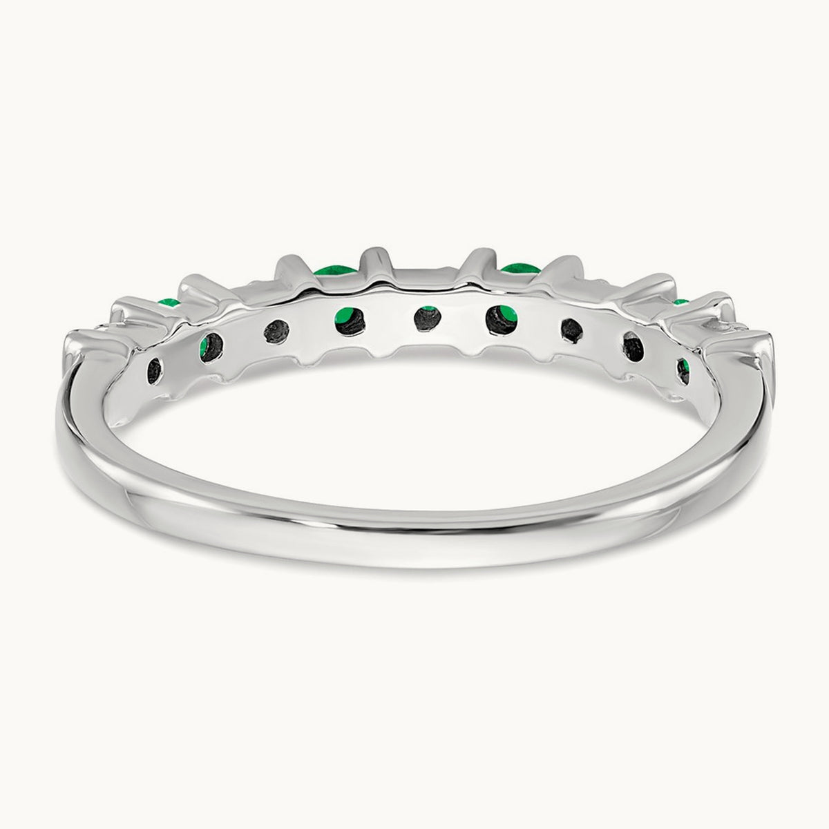Emerald and Diamond Band, 14K White Gold