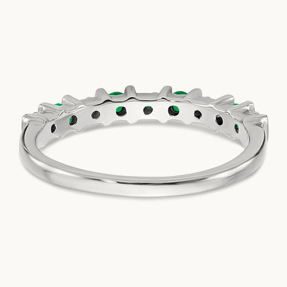 Emerald and Diamond Band, 14K White Gold
