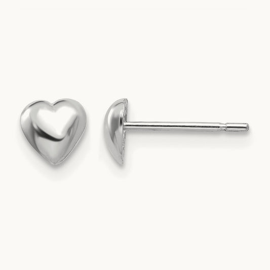 Polished Heart Post Earrings, 14K White Gold