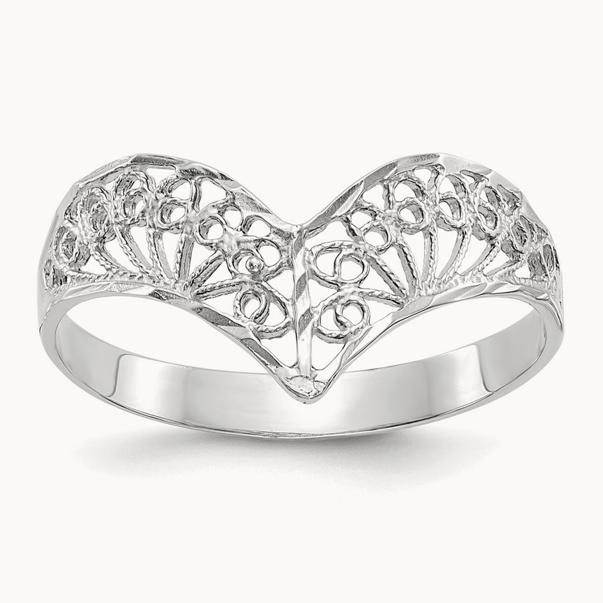 Diamond-Cut Filigree Ring — 14K White Gold
