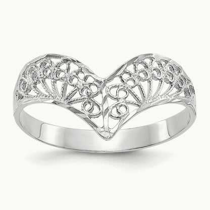 Diamond-Cut Filigree Ring — 14K White Gold