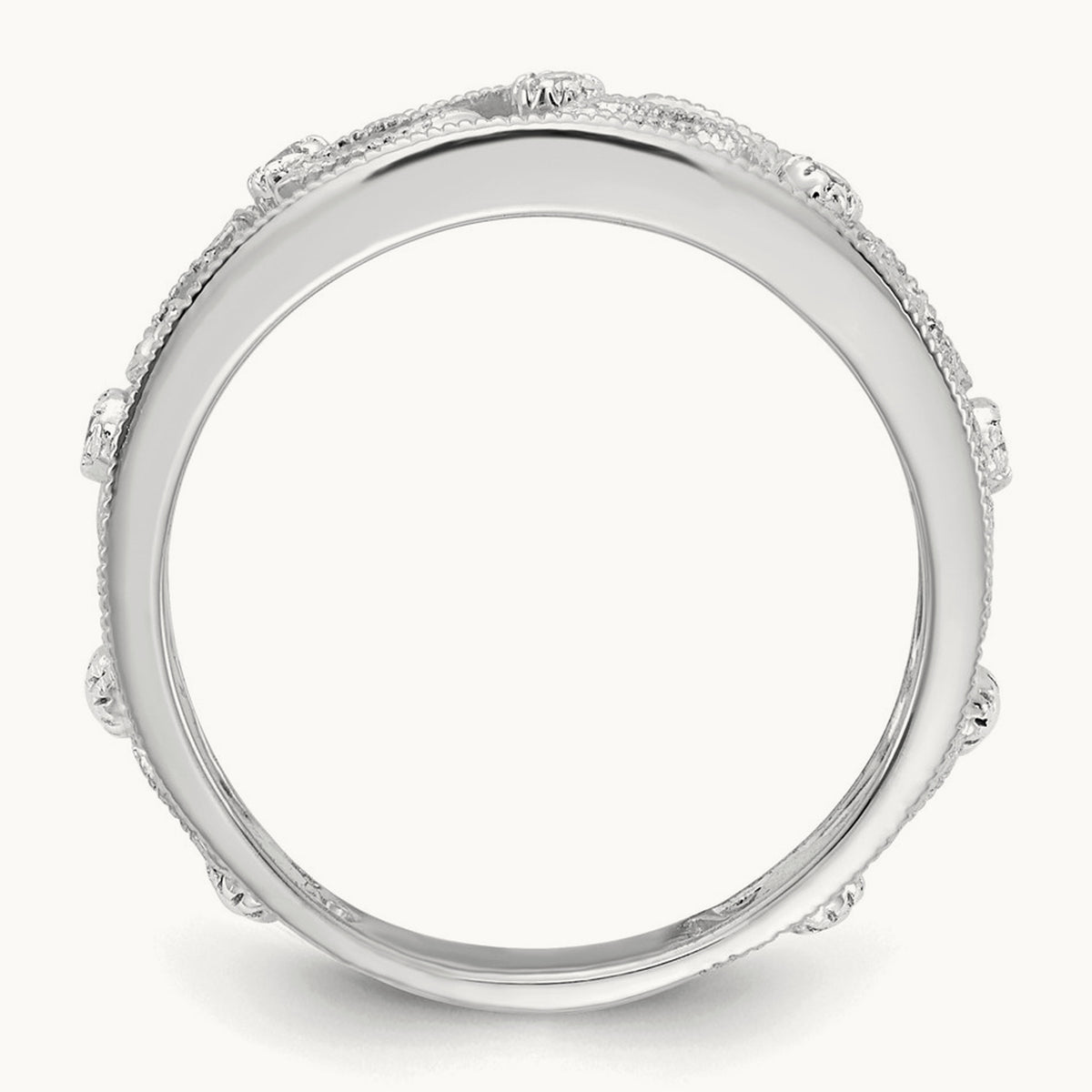 Flower Vine Design Diamond Ring — 14K White Gold, 6