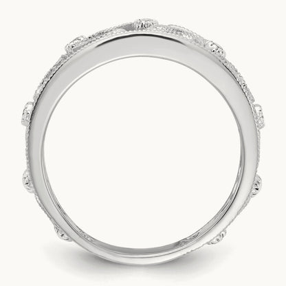 Flower Vine Design Diamond Ring — 14K White Gold, 6