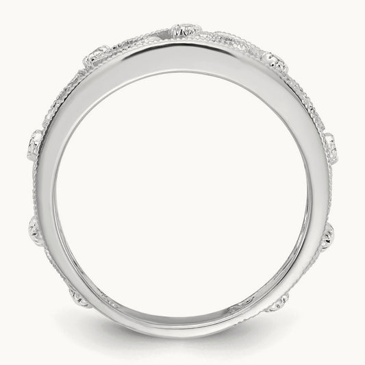 Flower Vine Design Diamond Ring — 14K White Gold, 6