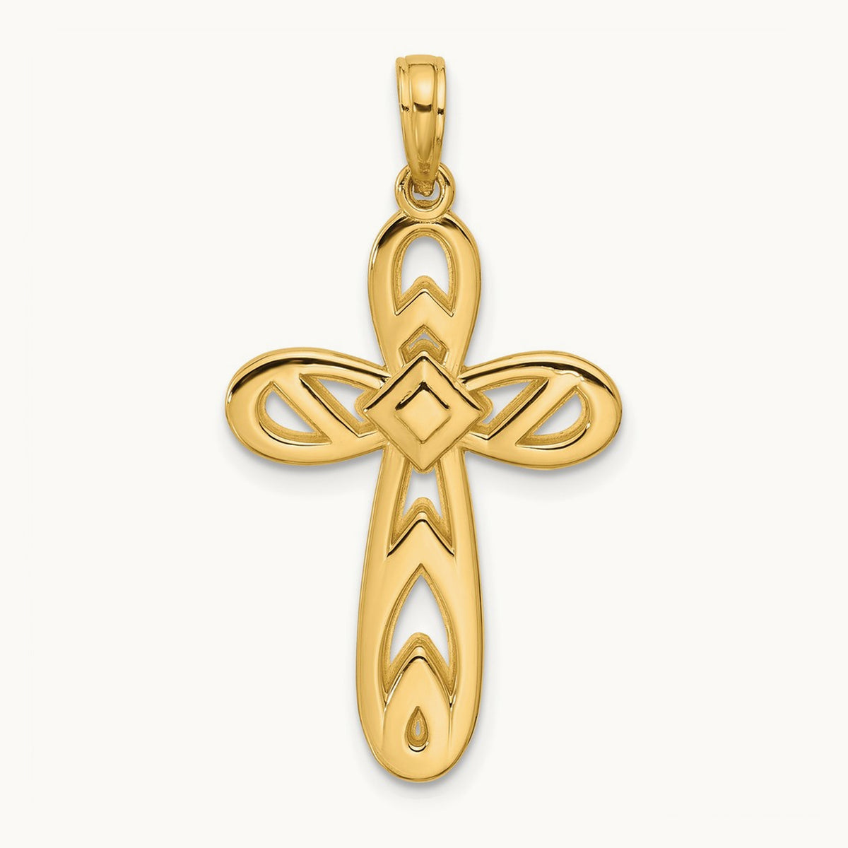 Polished Rounded Cross Pendant — 14K Yellow Gold