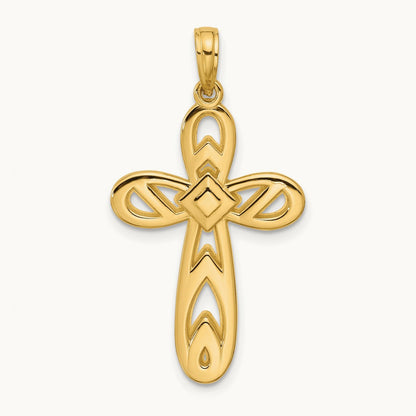 Polished Rounded Cross Pendant — 14K Yellow Gold