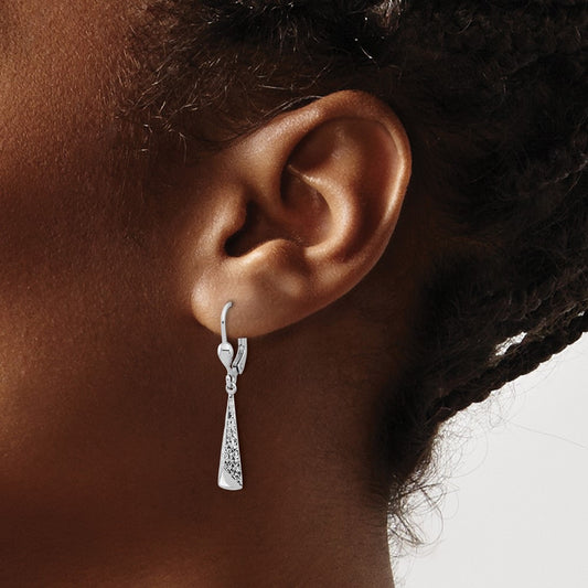 Polished/Textured Leverback Dangle Earrings — 10K White Gold