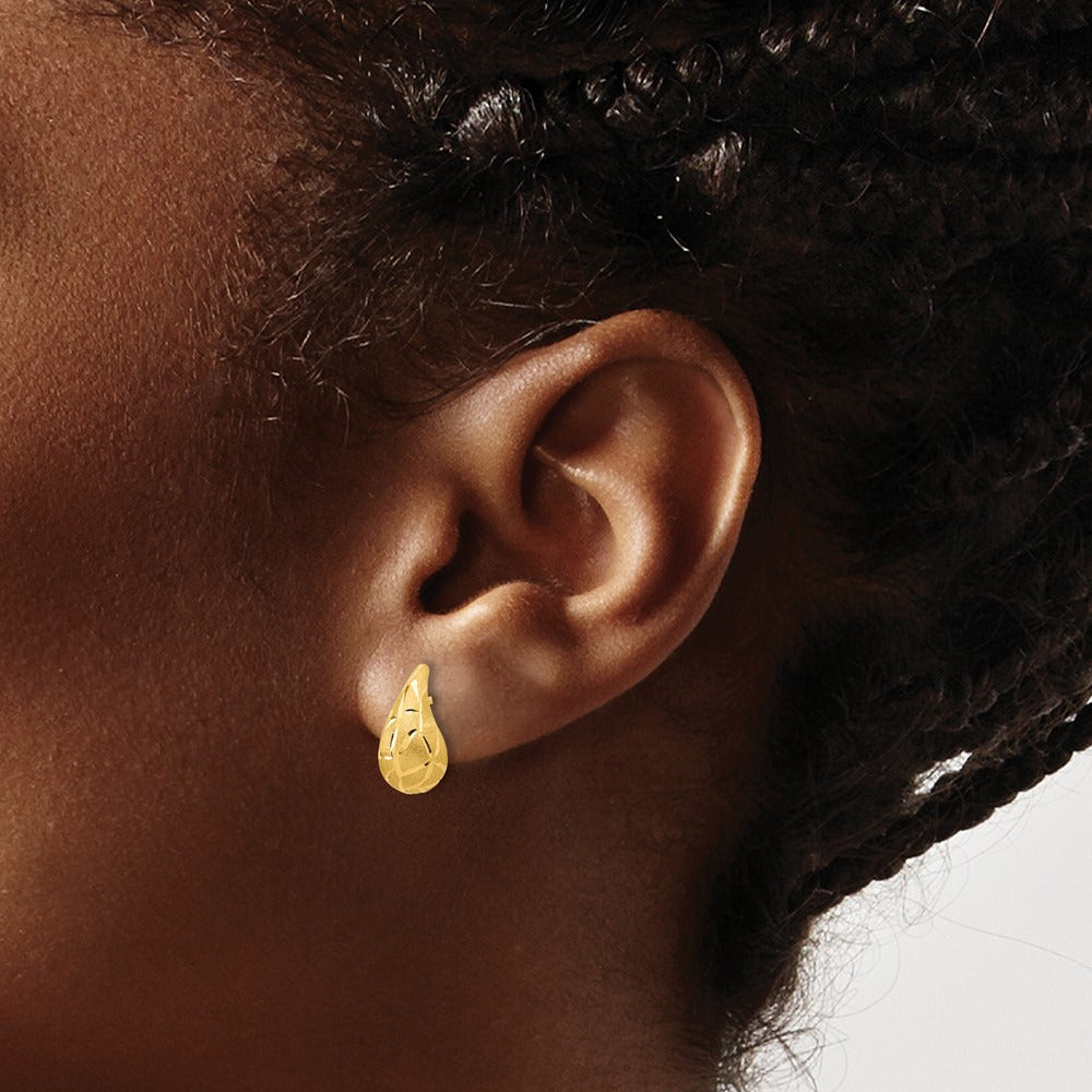 Polished/Brushed/Diamond-cut Puffed Teardrop Post Earrings — 12.5mm