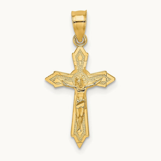 W/ Arrow Pointed Ends Crucifix Charm, 14K