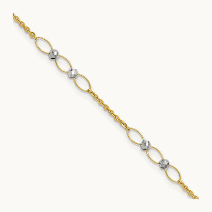 Polished Oval Link Beads 9in Plus 1in ext. Anklet, 14K Two-tone