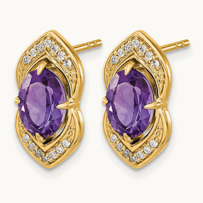 Amethyst and Diamond Post Earrings, 14K