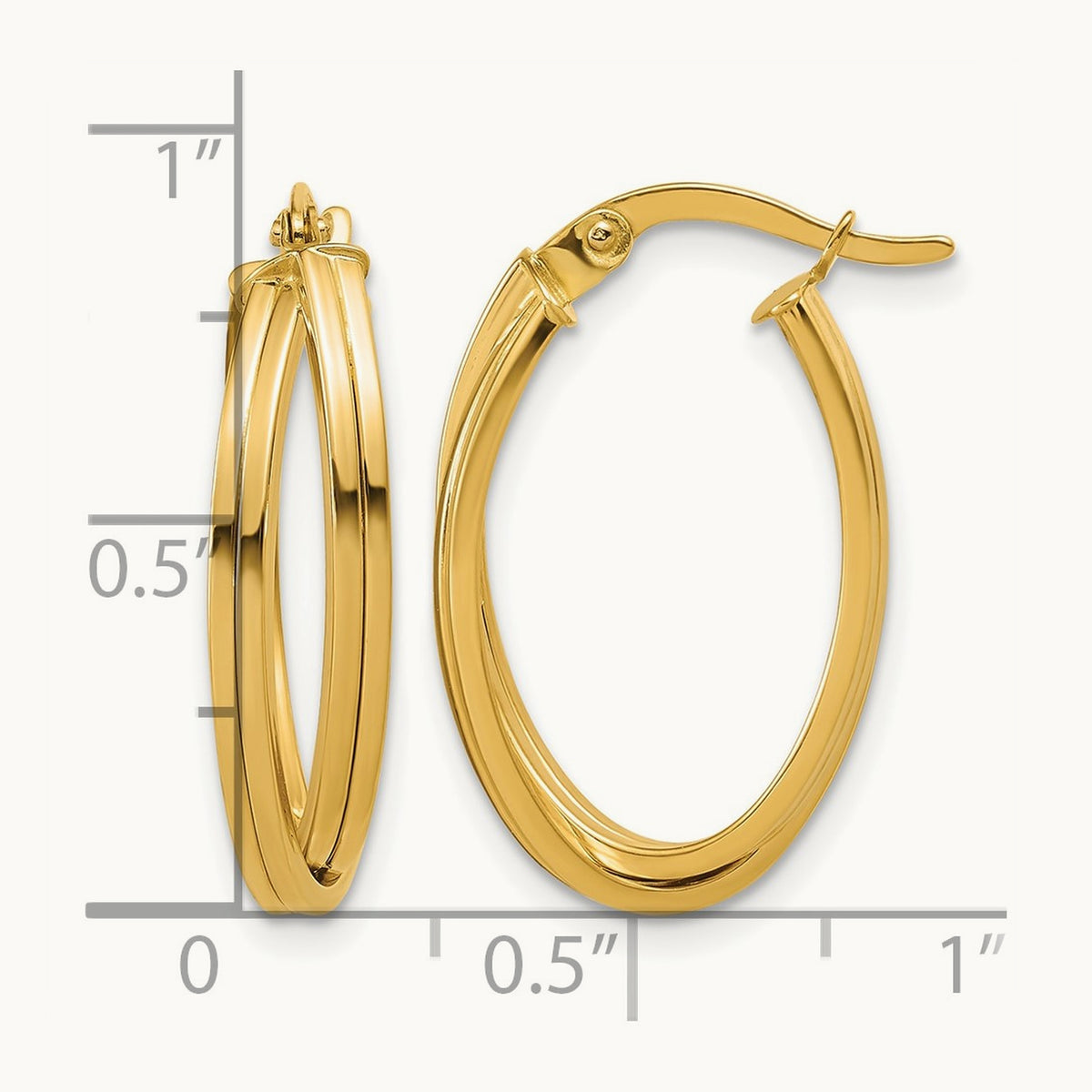 Polished and Grooved Oval Twist Hoop Earrings, 14K — Leslie's