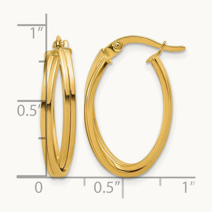 Polished and Grooved Oval Twist Hoop Earrings, 14K — Leslie's