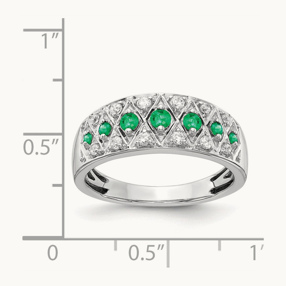Diamond and Emerald Fancy Ring, 14K White Gold