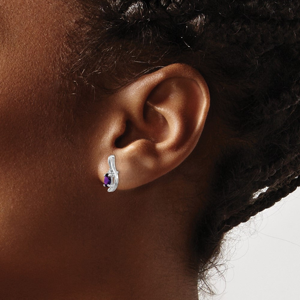 Amethyst and Diamond Post Earrings — 14K White Gold