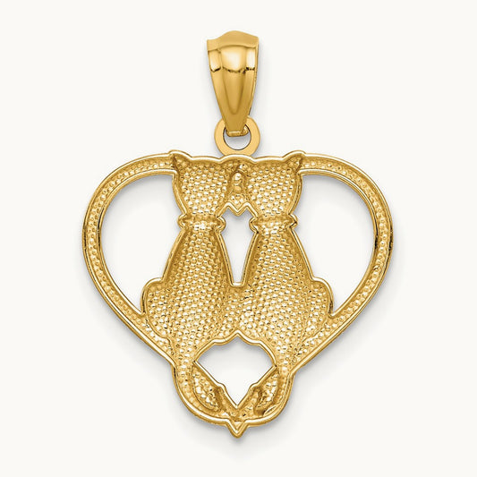 Sitting Cats in a Heart Pendant, 14K