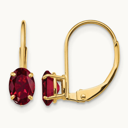 6x4mm Oval Created Ruby Leverback Earrings, 14K