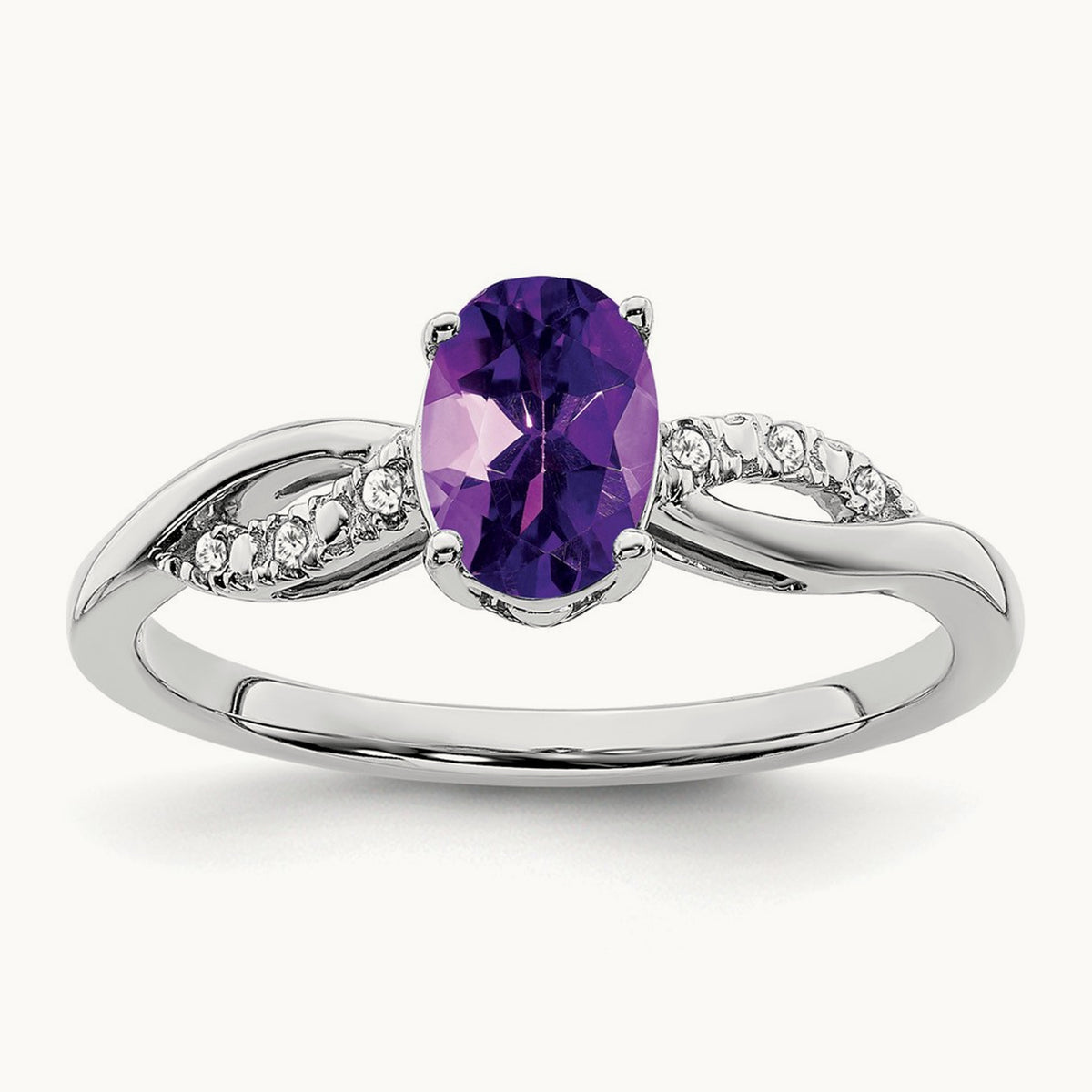 Oval Amethyst and Diamond Ring, 14K White Gold