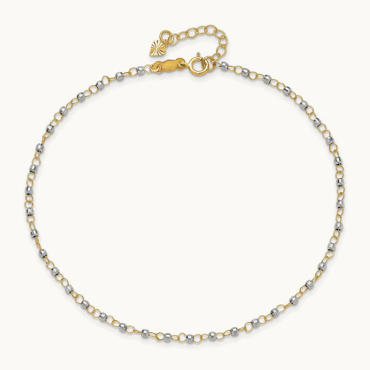 Circle Chain with Mirror Beads 9in Plus 1in Ext. Anklet, 14K Two-tone