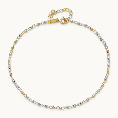 Circle Chain with Mirror Beads 9in Plus 1in Ext. Anklet, 14K Two-tone
