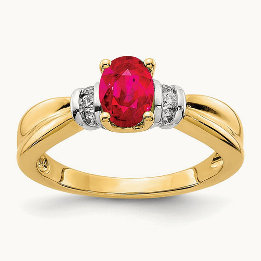 14K and Oval Rhodium Diamond and Oval Ruby Ring