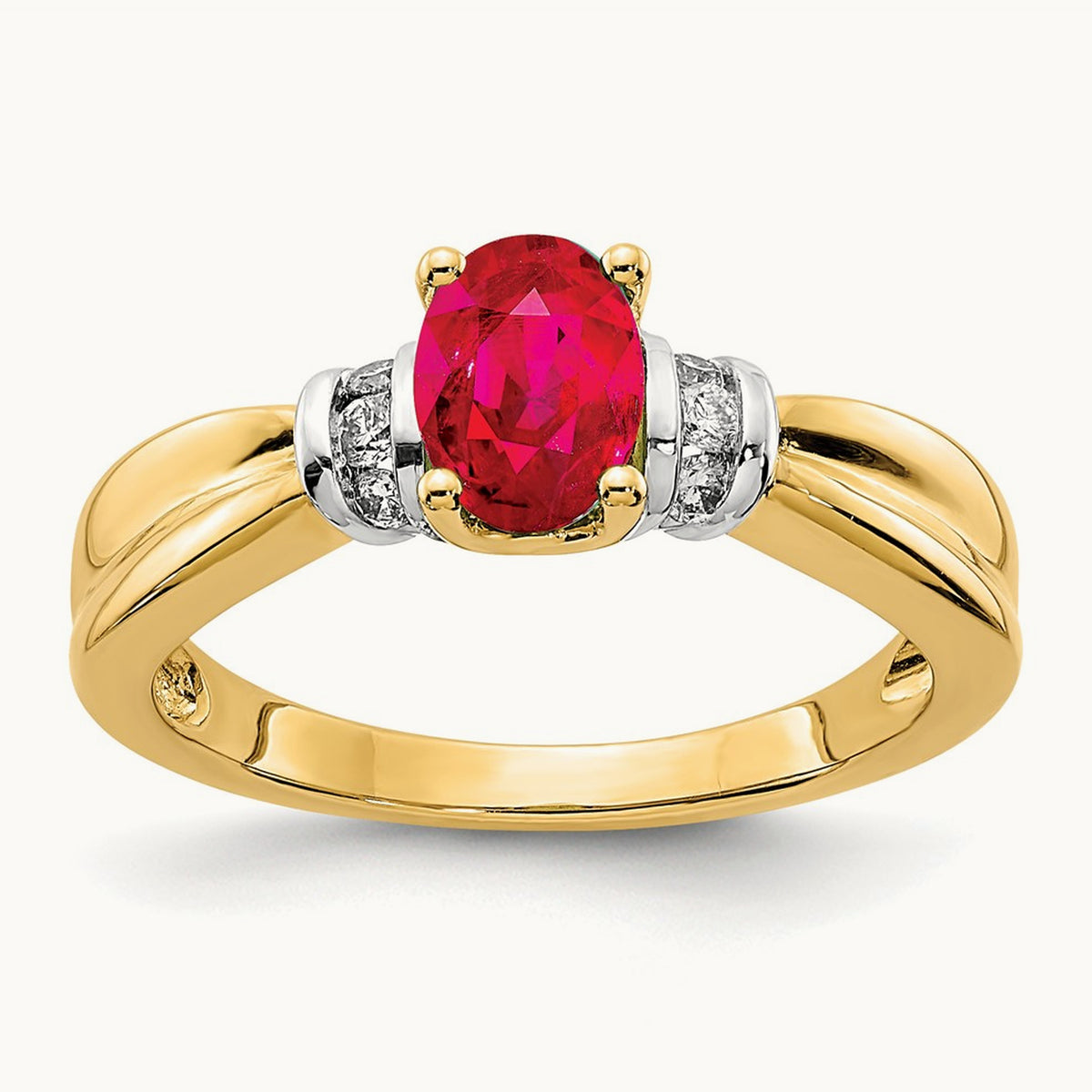 14K and Oval Rhodium Diamond and Oval Ruby Ring