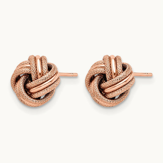 Plating Knot Polished D/C Post Earrings, 14K with Rose Gold — Leslie's