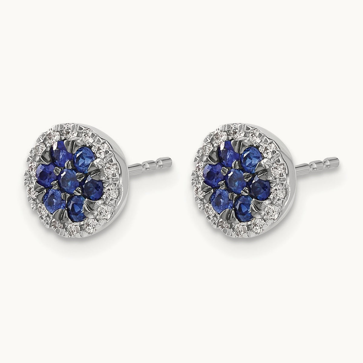 Diamond and Sapphire Circle Post Earrings, 14K White Gold
