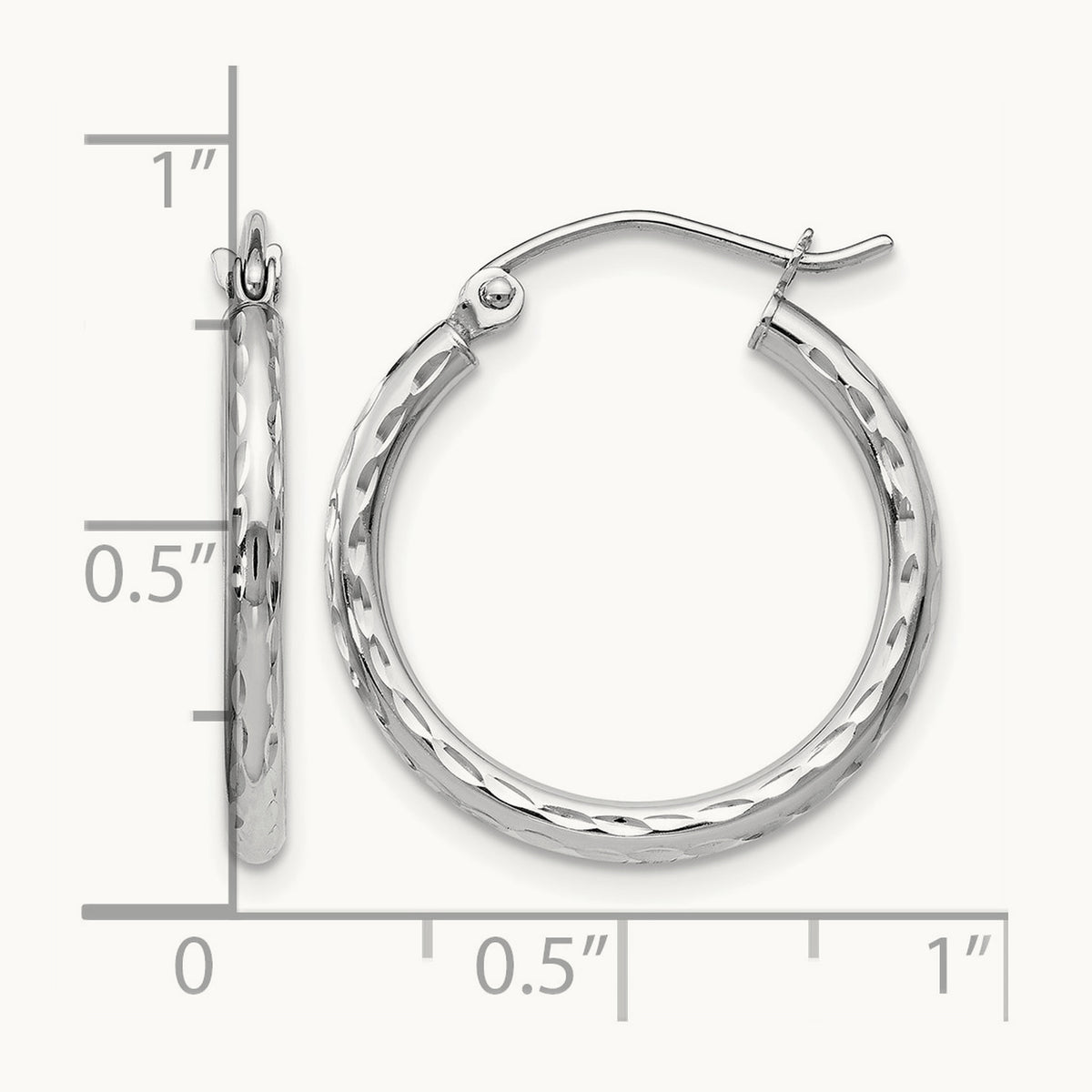 Diamond-cut Hinged Hoop Earrings — 10K White Gold, 20mm
