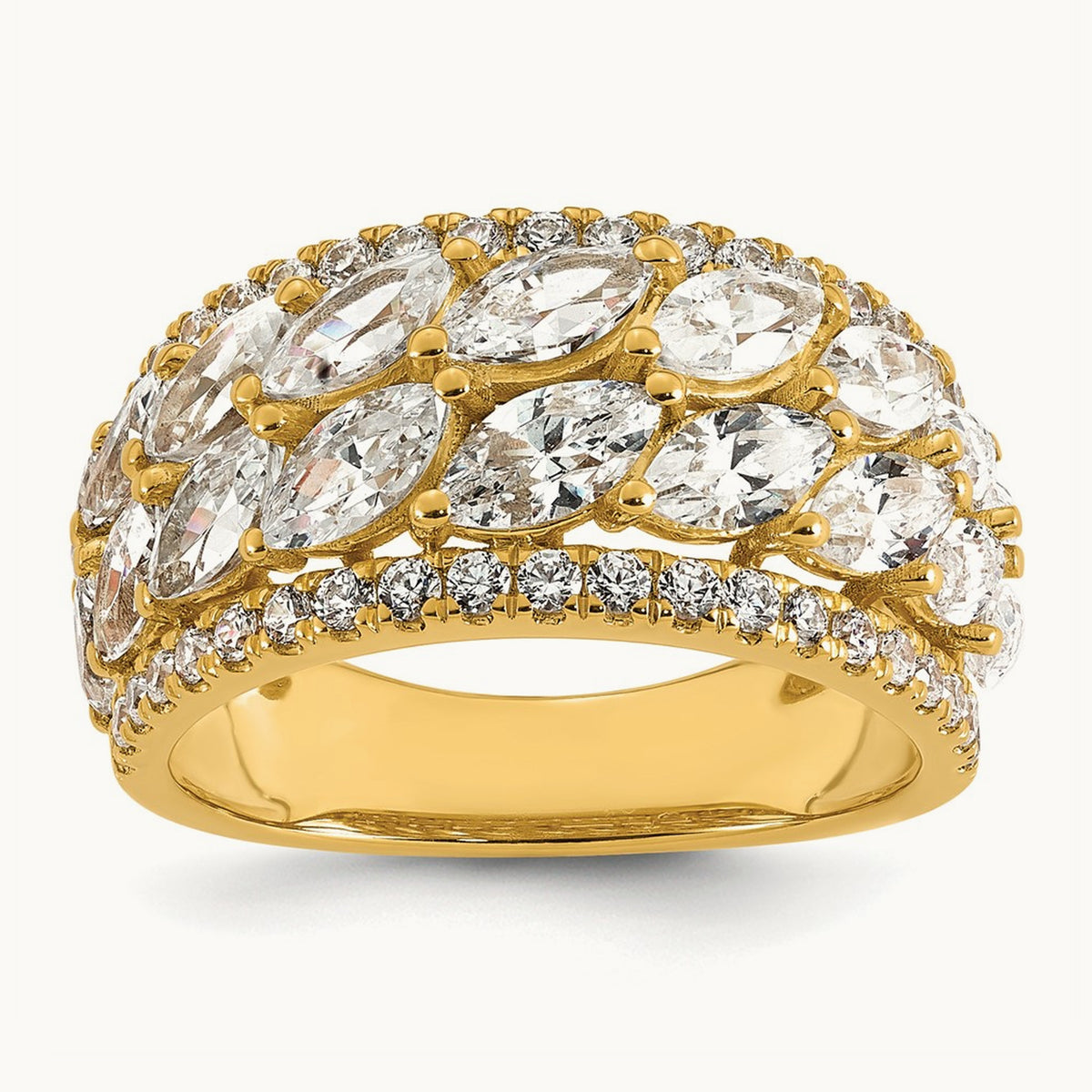 Double-Row Marquise Fashion Ring — 14K Yellow Gold, 7