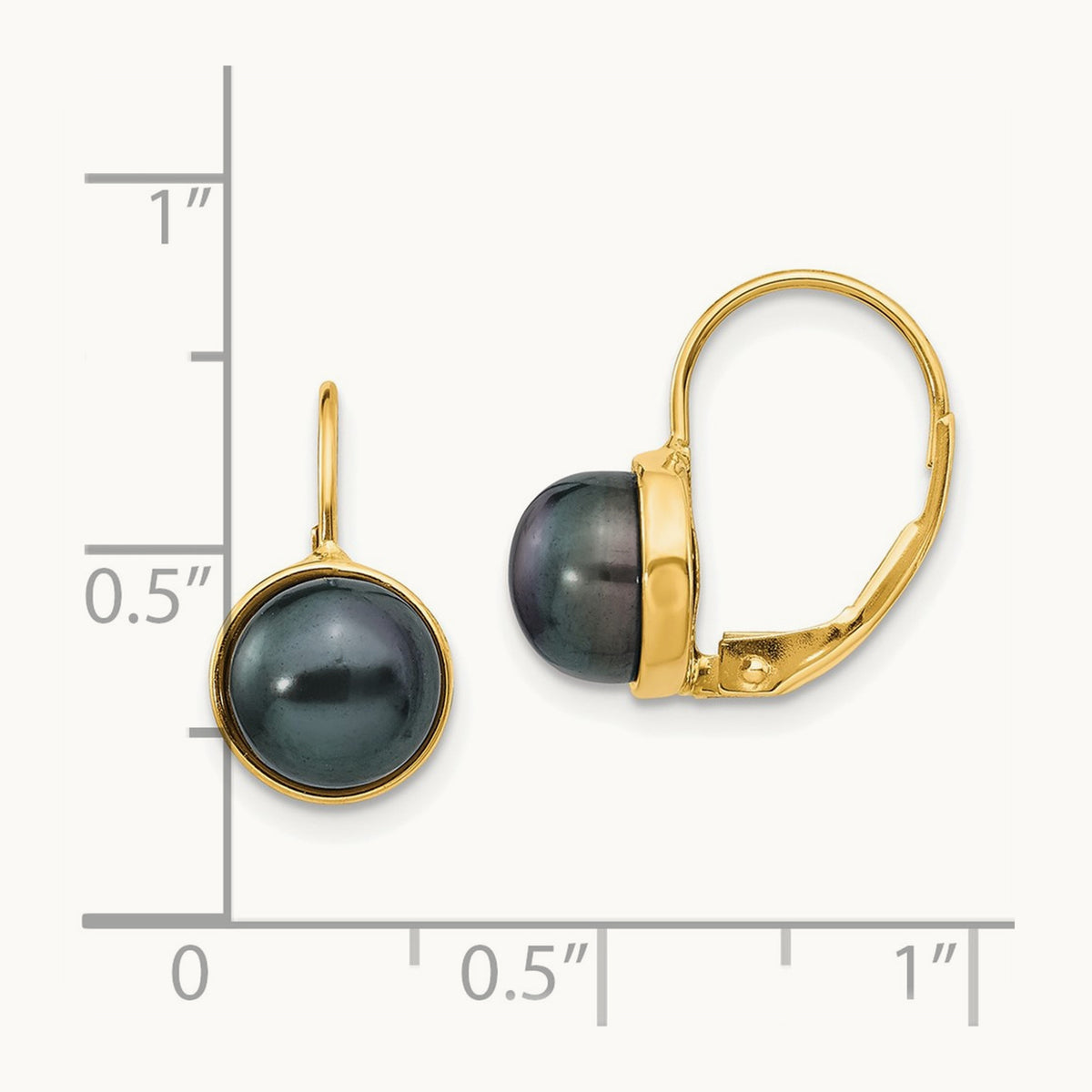 6- Black Button Freshwater Cultured Pearl Leverback Earrings, 7mm, 14K