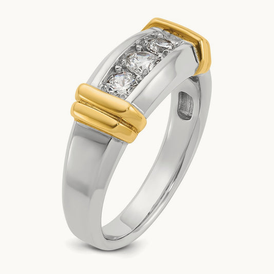 IBGoodman Men's Polished 3-Stone Diamond Ring, 14K Two-tone