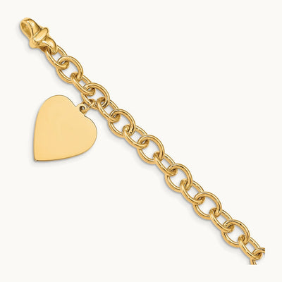 Link W/ Heart Charm Bracelet, 14K