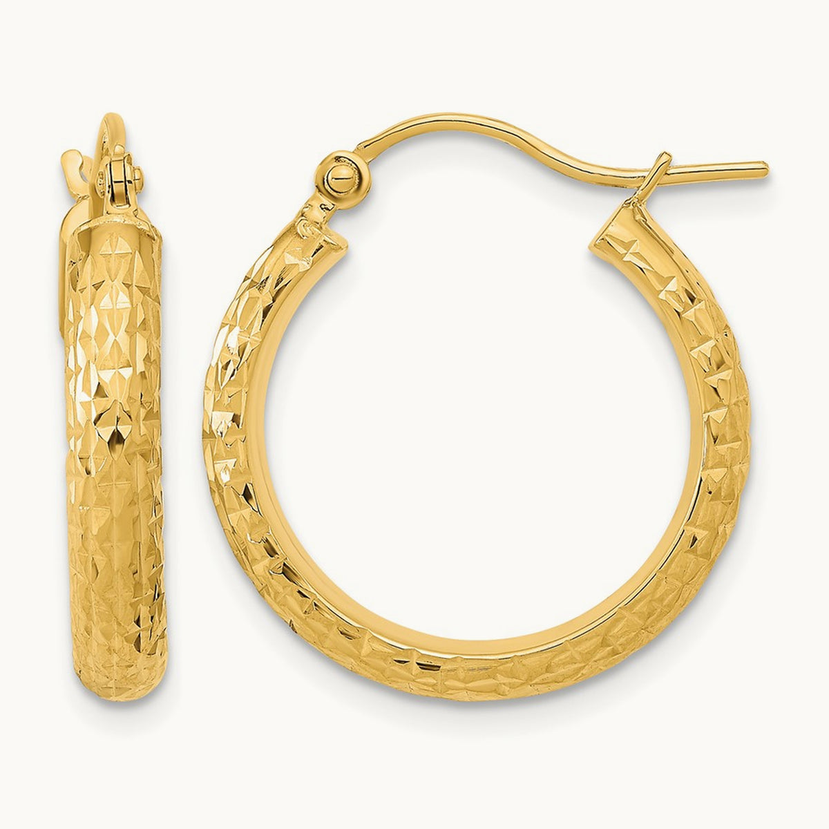 Polished and Textured D/C Hoop Earrings, 14K