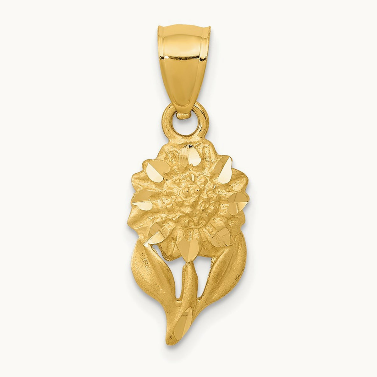 Satin Diamond-cut Sunflower Pendant, 14K