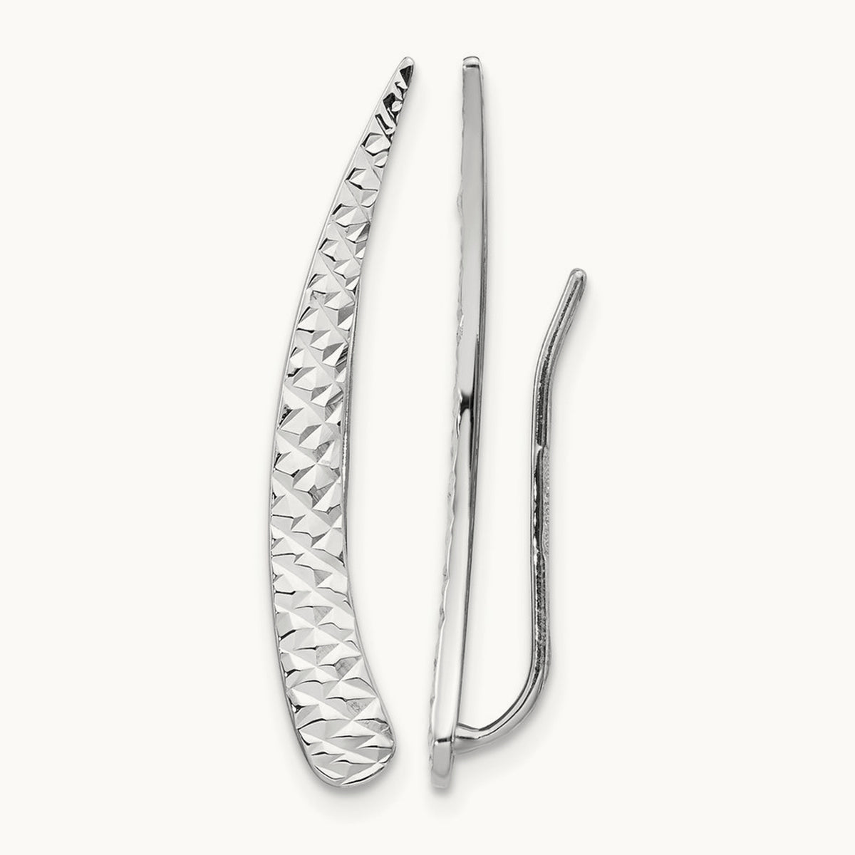 Polished and Textured Ear Climber Earrings, 14K White Gold