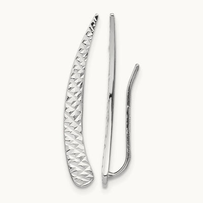 Polished and Textured Ear Climber Earrings, 14K White Gold