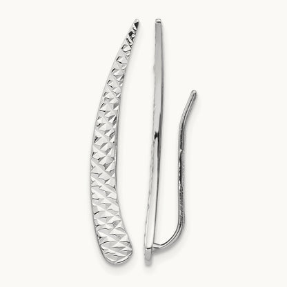 Polished and Textured Ear Climber Earrings, 14K White Gold