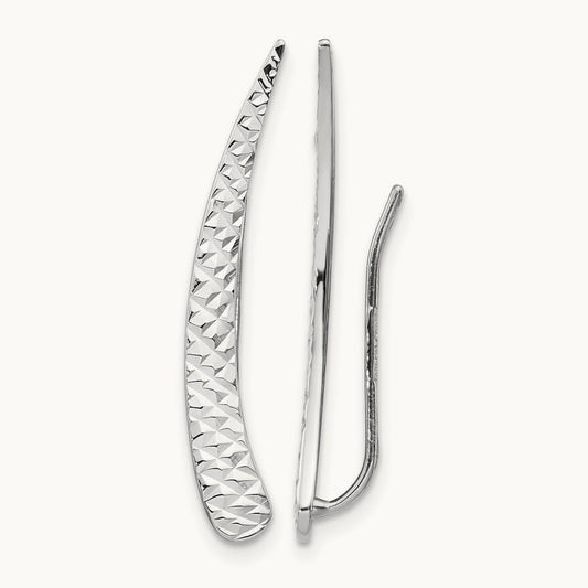 Polished and Textured Ear Climber Earrings, 14K White Gold