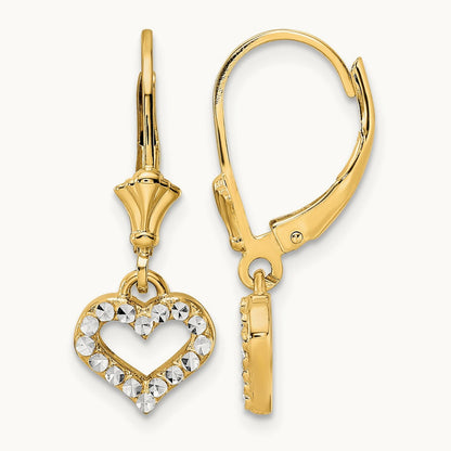 Diamond-cut Heart Leverback Earrings with white rhodium — 24.25mm