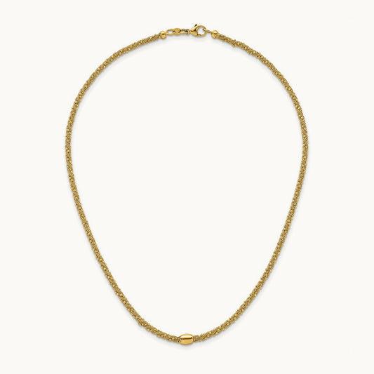 Polished and Textured Twist with Bead 17in Necklace, 14K