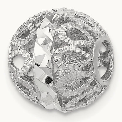 Diamond-cut Filigree Ball Chain Slide — 14K White Gold