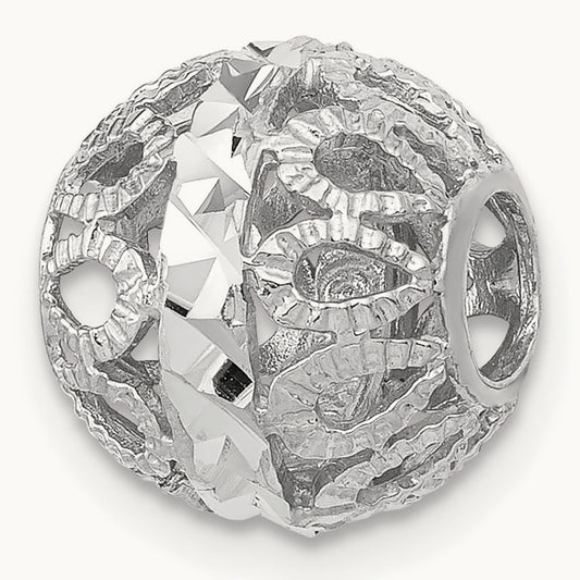 Diamond-cut Filigree Ball Chain Slide — 14K White Gold