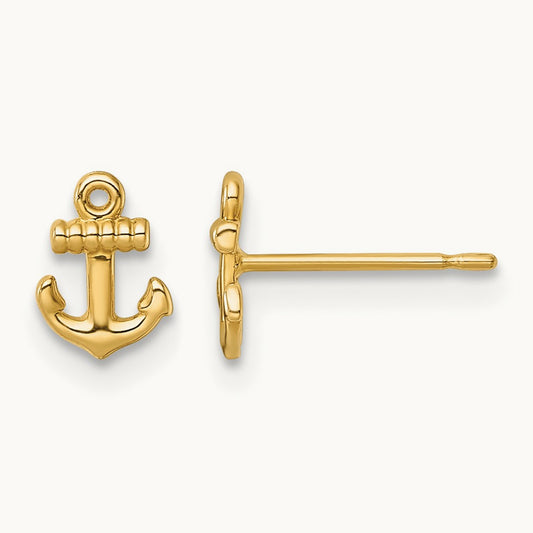 Polished Anchor Post Earrings, 14K