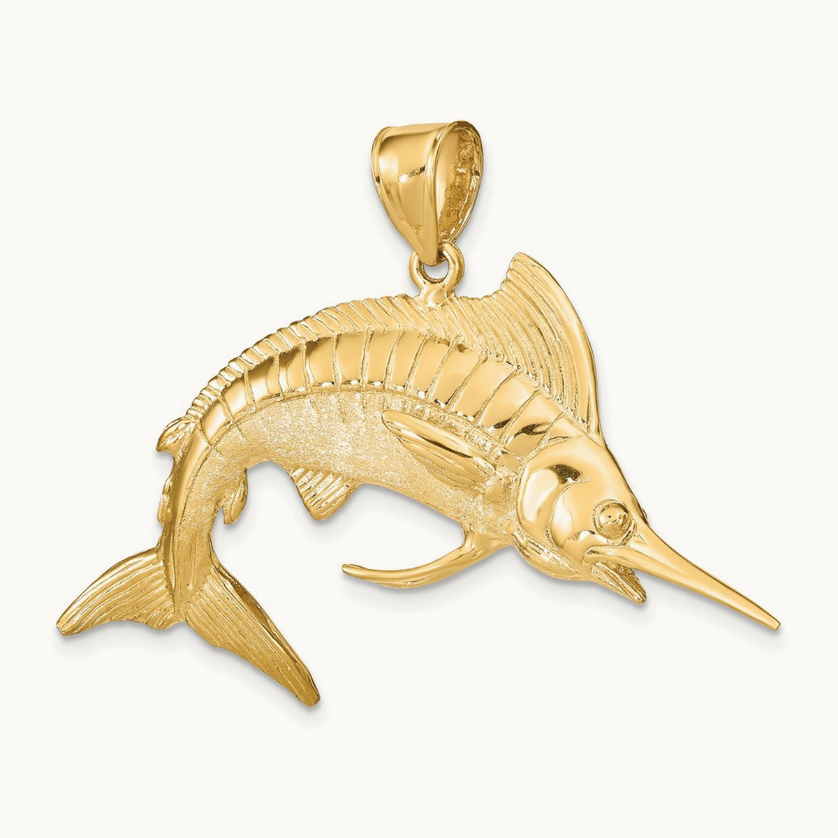 3-D Polished Satin White Marlin Charm, 14K