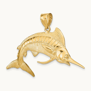 3-D Polished Satin White Marlin Charm, 14K
