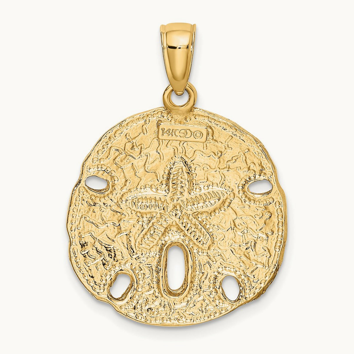 Polished Sand Dollar Charm — 14K Yellow Gold, 27mm