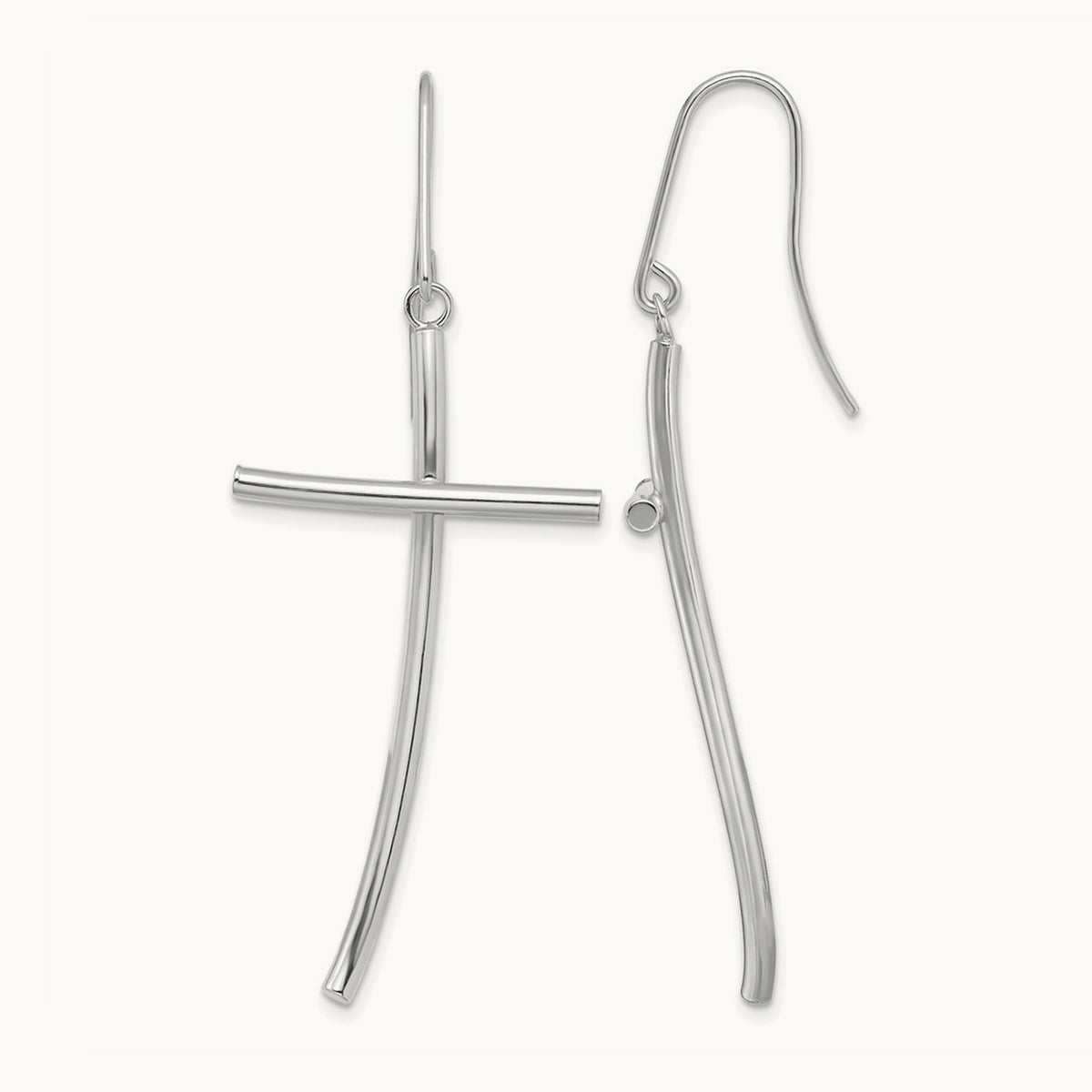 Polished Cross Dangle Earrings — 14K White Gold