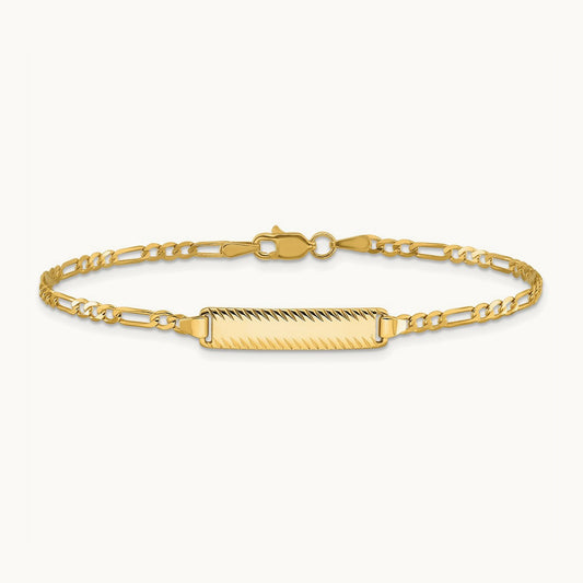 Figaro Diamond Cut ID Bracelet, 14K