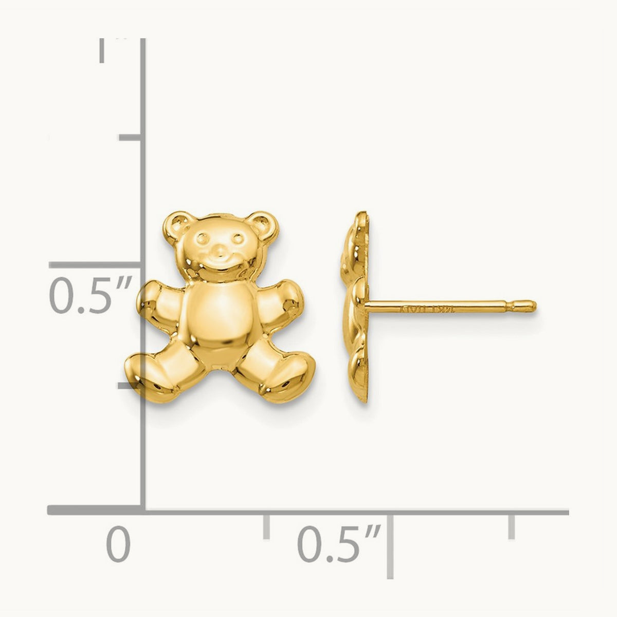 Teddy Bear Post Earrings, 14K